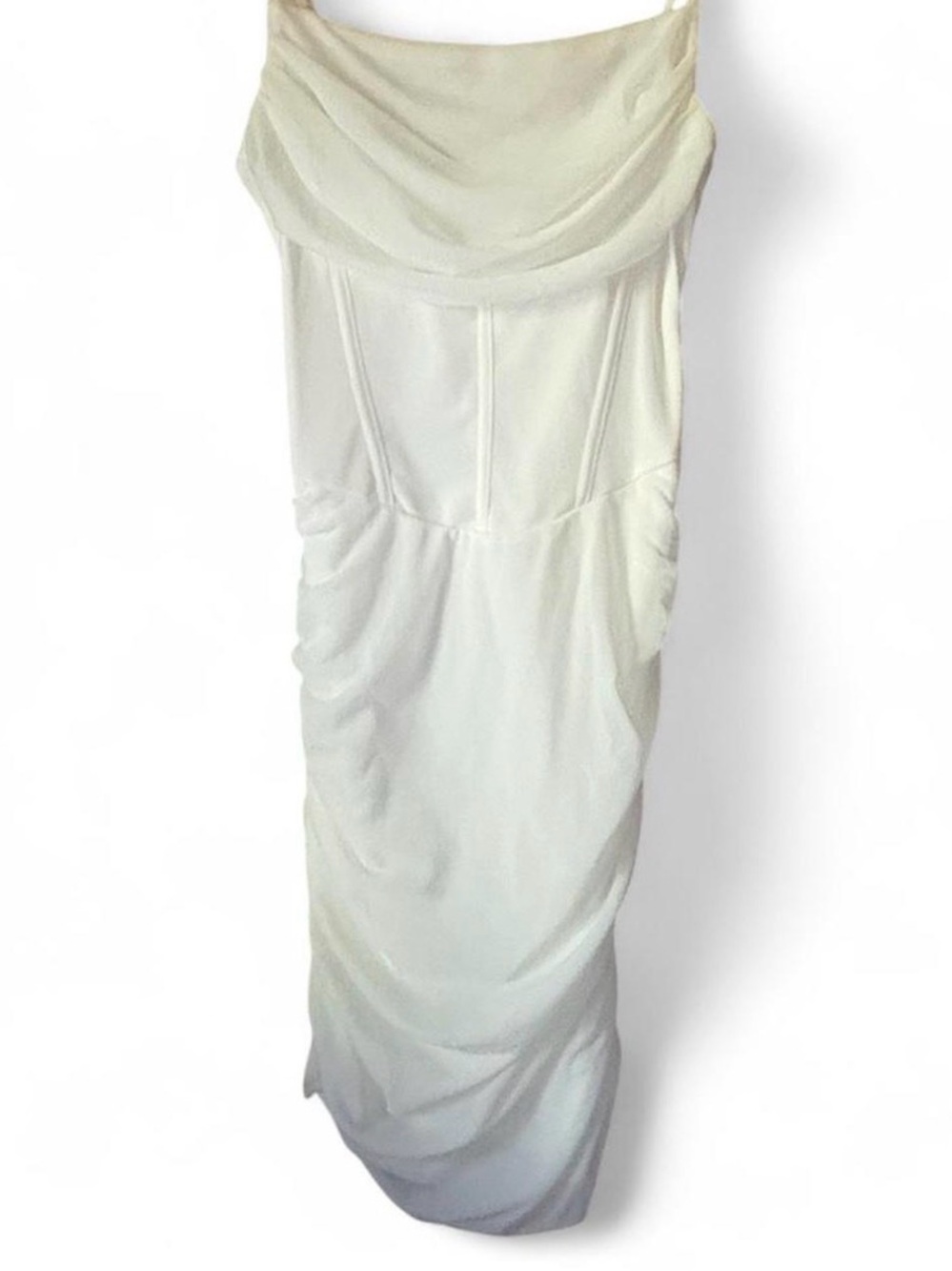 White Draped Strapless Maxi Dress